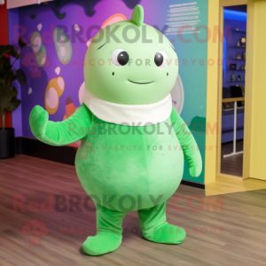 Lime Green Narwhal mascot costume character dressed with a Romper and Belts