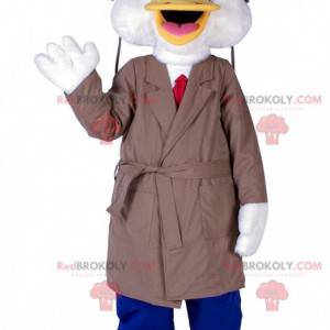 Mascotte de canard avec un long manteau et une cravate -