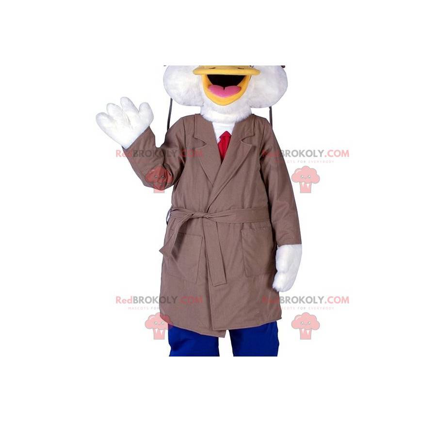 Mascotte de canard avec un long manteau et une cravate -