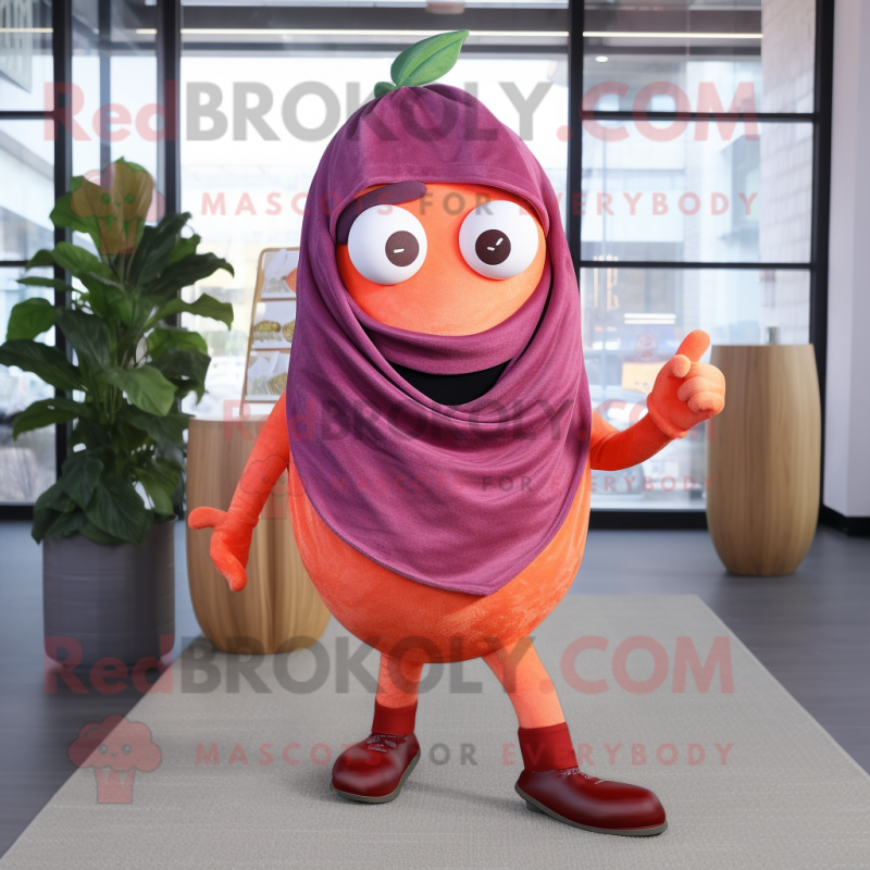 Maroon Grapefruit mascot costume character dressed with a Leggings and Scarves