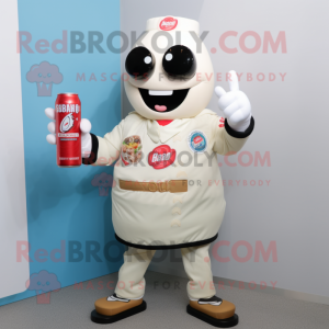 Cream Soda Can mascot costume character dressed with a Bomber Jacket and Digital watches