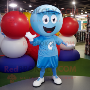 Sky Blue Juggle mascot costume character dressed with a Leggings and Wraps