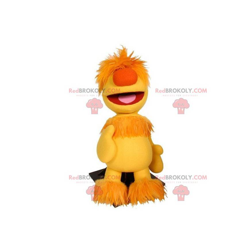 Mascote do boneco de neve amarelo peludo. Mascote da marionete