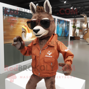 Rust Donkey mascot costume character dressed with a Windbreaker and Sunglasses