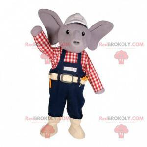 Mascotte d'éléphant gris en tenue d'ouvrier - Redbrokoly.com