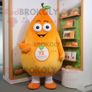 Orange Pear mascot costume character dressed with a Capri Pants and Coin purses