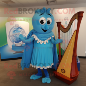 Sky Blue Celtic Harp mascot costume character dressed with a Cardigan and Belts