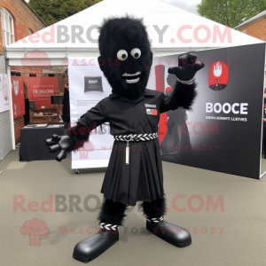 Black Knife Thrower mascot costume character dressed with a Henley Shirt and Pocket squares