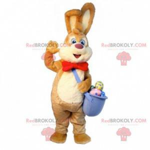 Brown and white Easter bunny mascot with eggs - Redbrokoly.com