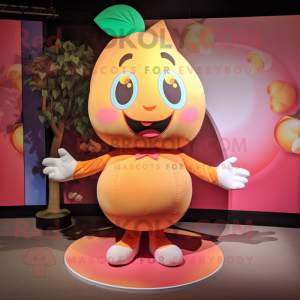 Peach Hourglass mascot costume character dressed with a Romper and Headbands