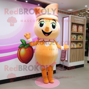 Peach Hourglass mascot costume character dressed with a Romper and Headbands
