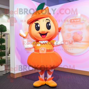 Peach Hourglass mascot costume character dressed with a Romper and Headbands