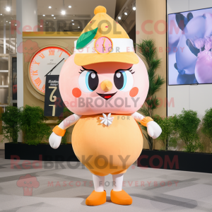 Peach Hourglass mascot costume character dressed with a Romper and Headbands