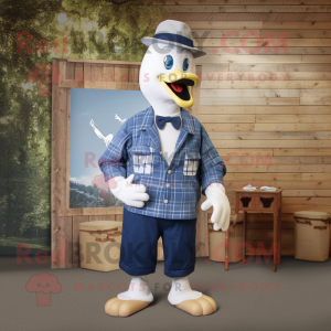 Navy Swans mascot costume character dressed with a Chambray Shirt and Pocket squares