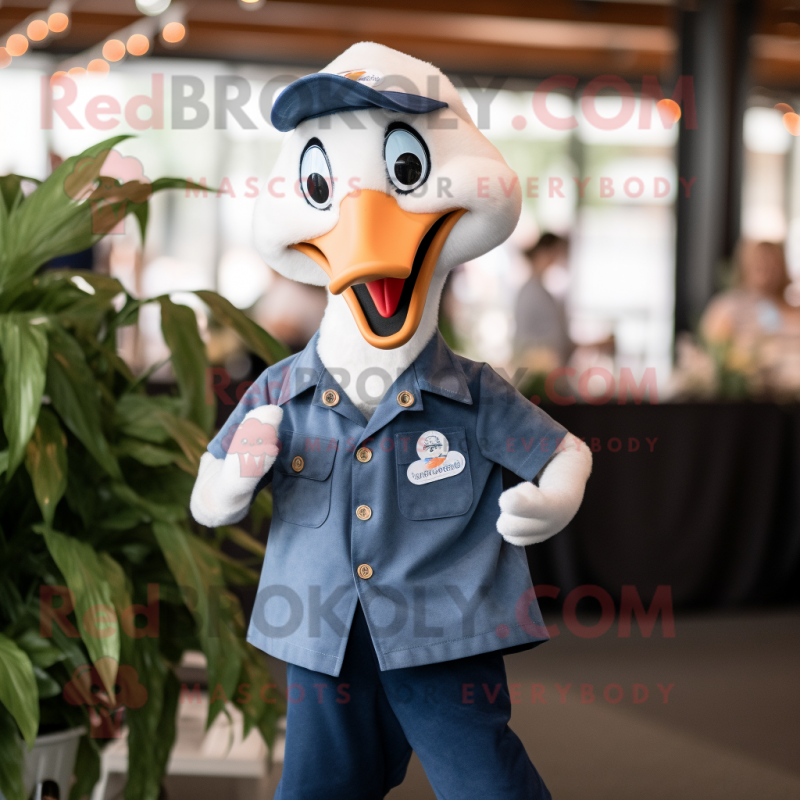 Navy Swans mascot costume character dressed with a Chambray Shirt and Pocket squares