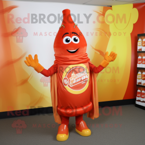 Orange Bottle Of Ketchup mascot costume character dressed with a Wrap Skirt and Anklets
