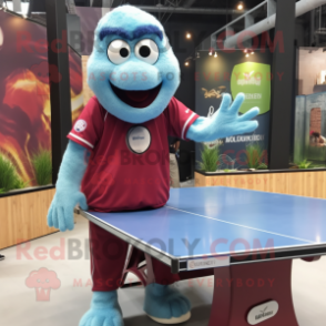 Maroon Ping Pong Table mascot costume character dressed with a Chambray Shirt and Bracelet watches