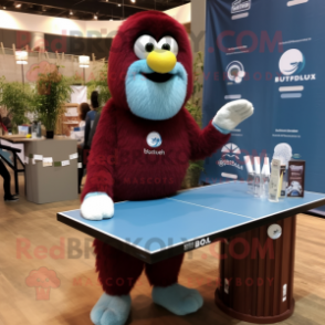 Maroon Ping Pong Table mascot costume character dressed with a Chambray Shirt and Bracelet watches
