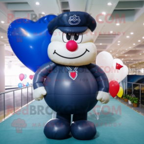 Navy Heart Shaped Balloons mascot costume character dressed with a Tank Top and Hairpins