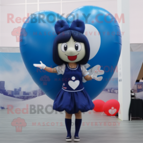 Navy Heart Shaped Balloons mascot costume character dressed with a Tank Top and Hairpins