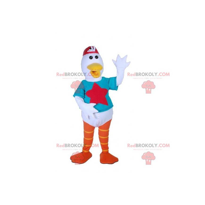 White bird seagull mascot with a colorful outfit -