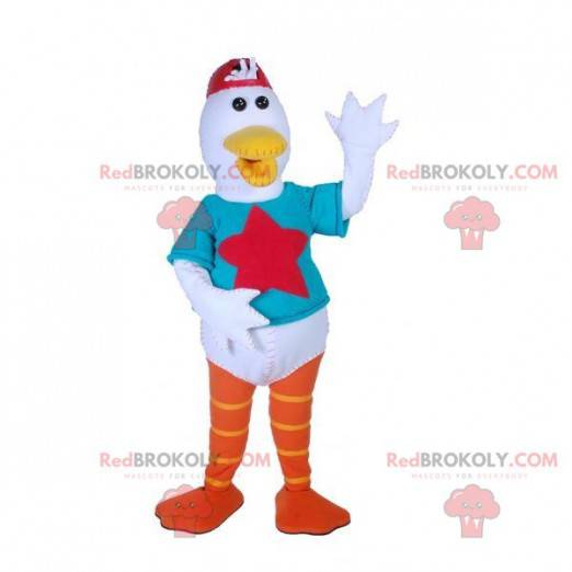 White bird seagull mascot with a colorful outfit -