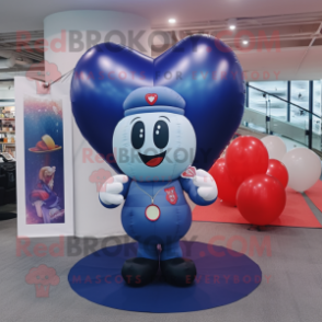 Navy Heart Shaped Balloons mascot costume character dressed with a Tank Top and Hairpins