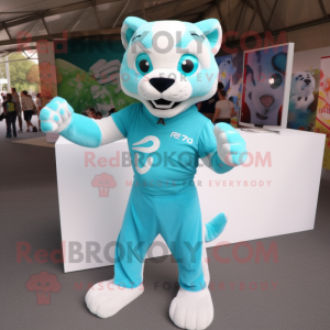 Cyan Puma maskot kostym...