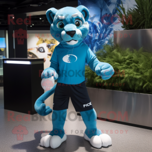 Cyan Puma maskot kostume...