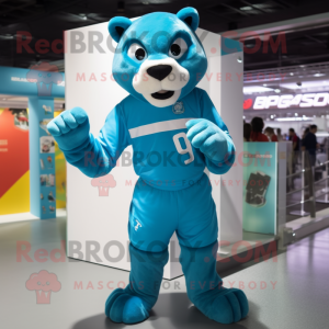 Cyan Puma maskot kostym...