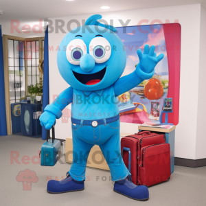 Cyan Juggle mascot costume character dressed with a Flare Jeans and Briefcases