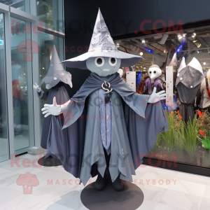 Silver Witch'S Hat mascot costume character dressed with a Raincoat and Keychains