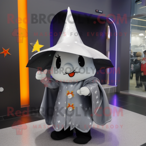 Silver Witch'S Hat mascot costume character dressed with a Raincoat and Keychains