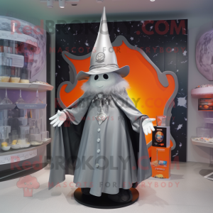 Silver Witch'S Hat mascot costume character dressed with a Raincoat and Keychains