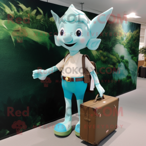 Cyan Tooth Fairy mascot costume character dressed with a Chinos and Briefcases