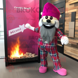 Magenta Fire Eater mascot costume character dressed with a Flannel Shirt and Pocket squares