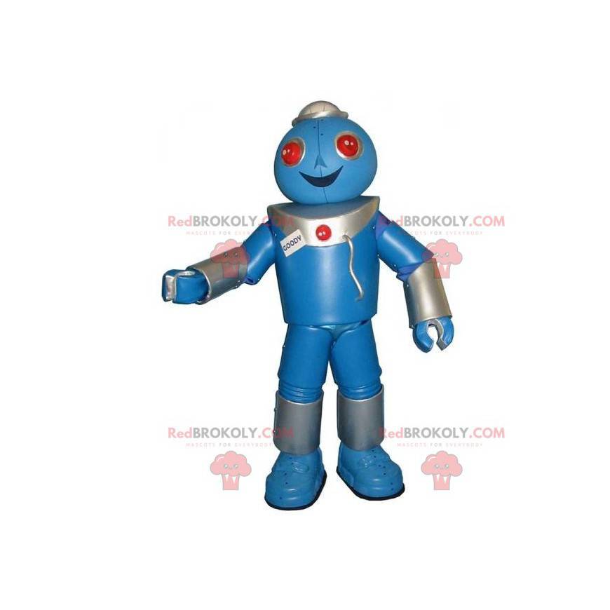 Robô gigante de mascote cinza e azul. Fantasia de robô -