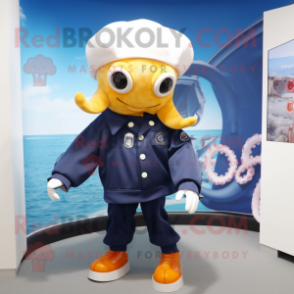 Navy Octopus mascot costume character dressed with a Windbreaker and Bow ties