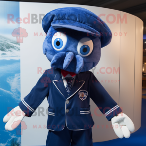 Navy Octopus mascot costume character dressed with a Windbreaker and Bow ties