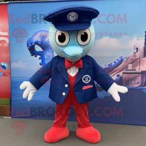 Navy Octopus mascot costume character dressed with a Windbreaker and Bow ties