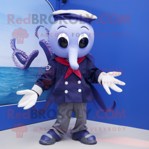 Marinblå bläckfisk maskot...