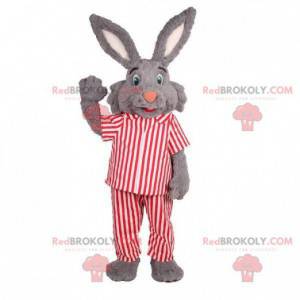 Mascotte de lapin gris en pyjama à rayures - Redbrokoly.com