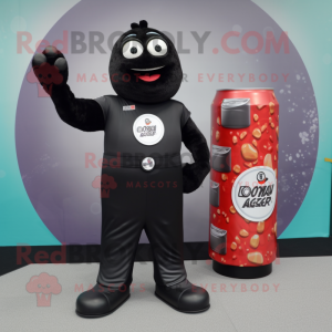 Black Soda Can mascot costume character dressed with a Rash Guard and Cufflinks