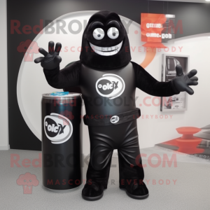 Black Soda Can mascot costume character dressed with a Rash Guard and Cufflinks