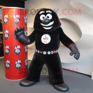 Black Soda Can mascot costume character dressed with a Rash Guard and Cufflinks