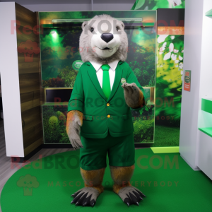 Forest Green Marmot mascot costume character dressed with a Suit and Shoe clips