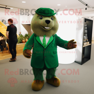 Forest Green Marmot mascot costume character dressed with a Suit and Shoe clips