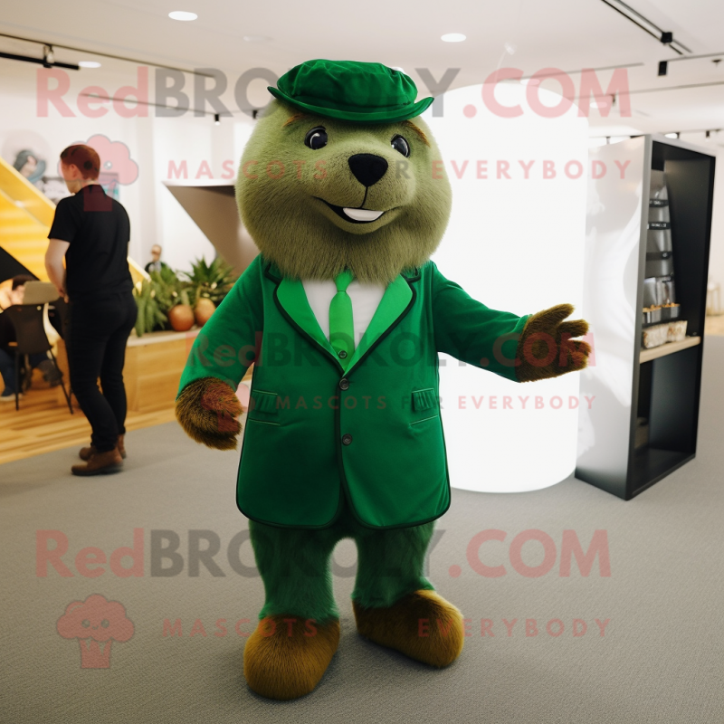 Forest Green Marmot mascot costume character dressed with a Suit and Shoe clips Forest Green Marmot mascot costume character dressed with a Suit and Shoe clips