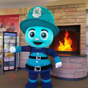 Teal Fire Fighter maskot...