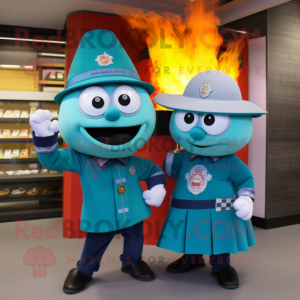 Teal Fire Fighter maskot...